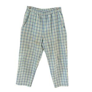 Andrew McMullan Vintage Blue Green Plaid Seersucker Elastic 8P Pants USA Made